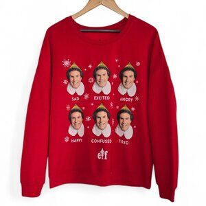 Elf Emotional Faces Red Ugly Sweater Sweatshirt Men Christmas Holiday Party XL